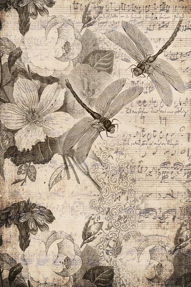 Roycycled Decoupage Tissue Paper- Musical Dragonflies - Vintage